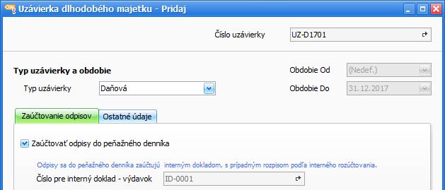 na záložke Daňový odpisový plán sú vypočítané a zobrazené odpisy po celý dobu odpisovania majetku, vyplnenú kartu dlhodobého majetku uložte tlačidlom OK.