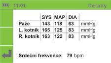 Během měření nebo když se zobrazí výsledky, může se na obrazovce objevit výstraha. Pokud se během procesu měření objeví chyba, výstraha se zobrazí v modrém poli a měření se automaticky zastaví.