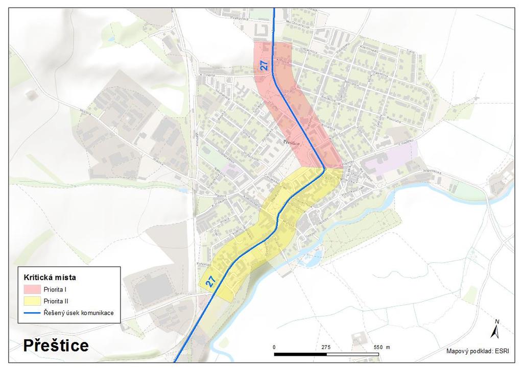 Obr. 8 Situace kritických míst v Přešticích s rientačním