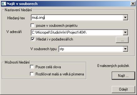 Výsledky hledání se zobrazí ve výstupním okně.