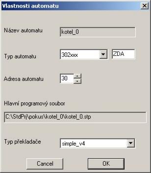 Poznámka: Název automatu je určující pro pojmenování příslušného adresáře na disku, proto později jméno automatu nelze měnit. Automat v projektovém stromu Po potvrzení OK se vloží automat do projektu.