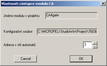 Komunikátor CA Do projektu je možné vložit zástupce komunikátoru. Význam to má tehdy, pokud je komunikátor trvalou součástí sítě automatů (například jako GSM brána, nebo jako internetová brána).