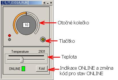 Nastavovací prvky Otočné kolečko Tlačítko Teplota prvek potenciometru ovládáme myší s to stiskem levého tlačítka a tažením po obvodu potenciometru ovládáme myší pomocí stisku levého tlačítka snímanou