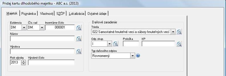 majetku Zaúčtovanie UO. 4.3 Karta dlhodobého majetku Jednotlivé položky dlhodobého majetku sa evidujú na kartách majetku.