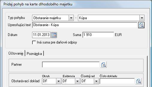 ďalšie pohyby majetku (technické zhodnotenie, zníženie ceny,... ). Posledným pohybom je vyradenie majetku.