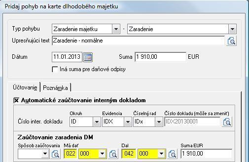 Obstaranie majetku: Vo formulári je potrebné zvoliť spôsob, akým bol daný majetok obstaraný (kúpa, vo vlastnej réžii, bezodplatný prevod, darovanie..).