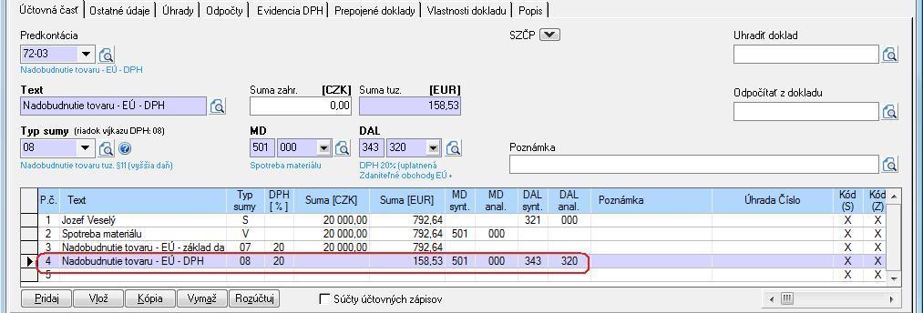 TIP: Na zaúčtovanie nadobudnutia tovaru z iného členského štátu, ktorý je v nižšej sadzbe DPH je možné využiť automatické účtovanie 72/1 zdf - EÚ tovar 11-10% DPH.