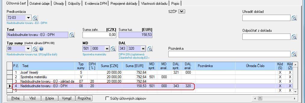 TIP: Na zaúčtovanie nadobudnutia tovaru z iného členského štátu, ktorý je v nižšej sadzbe DPH je možné využiť automatické účtovanie 72/1 zdf - EÚ tovar 11-10% DPH.