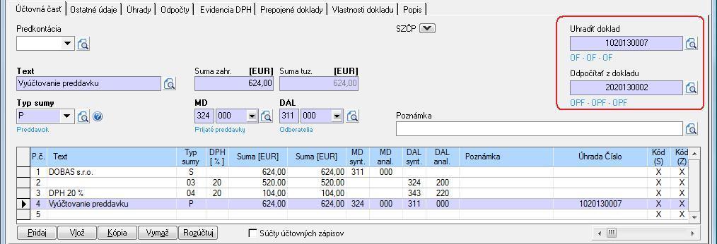 V nasledujúcom okne je potrebné z účtovníctva vybrať preddavkovú faktúru.