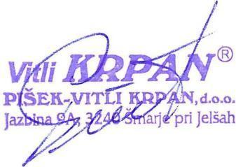 EG PROHLÁŠENÍ O SHODĚ EG-PROHLÁŠENÍ O SHODĚ (typová) Podle stanovení směrnice 2006/42/EG Název výrobce PIŠEK-Vitli KRPAN d. o.