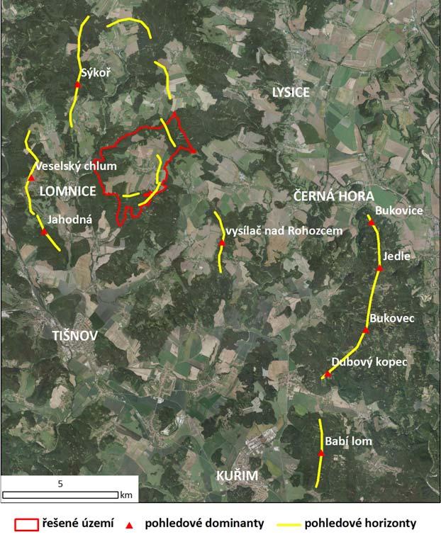 Obr. 3 Širší vztahy pohledové vazby 5.2.1 Geomorfologická charakteristika V řešeném území hraje významnou roli utváření reliéfu. Rašov leží na východním okraji Sýkořské hornatiny.