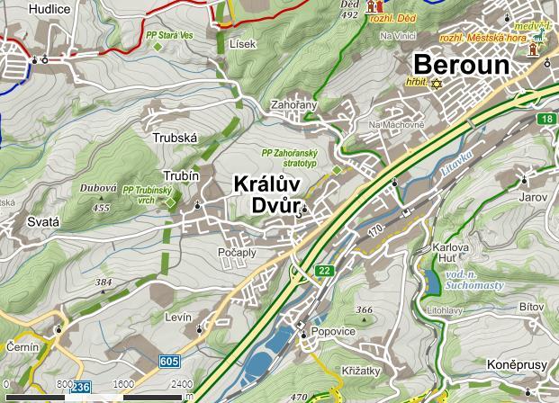 2. CHARAKTERISTIKA LOKALITY Trubínský vrch (pahorek Kazatelna) leží v okrese Beroun přibližně 2 km západně od Králova Dvora asi 300 m severozápadně od obce Trubín (Obr. 2).