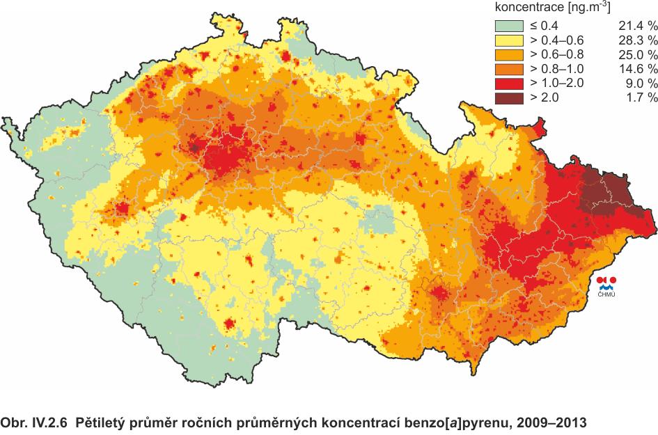 Obr. 12.: Průměrné roční koncentrace 2009 2013 pro benzo(a)pyren Pětileté aritmetické průměry hodnocených škodlivin pro potenciální lokality hlubinného úložiště jsou doloženy v Příloze č.