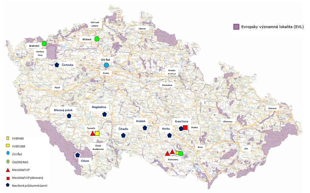 Obr. 20.: Situace Evropsky významných lokalit na území ČR.