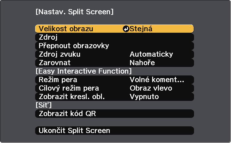 Promítání dvou obrzů zároveň Je možné používt funkci rozdělené promítcí plochy součsně promítt dv obrzy z různých zdrojů obrzu.