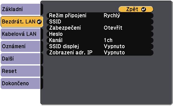WPA2-PSK, WPA/WPA2-PSK: Vyberte volbu Dokončeno podle zobrzených pokynů uložte vše nstvení ukončete nbídky. WPA2-EAP, WPA/WPA2-EAP: Vyberte volbu Nstvení EAP stiskněte tlčítko [Enter].