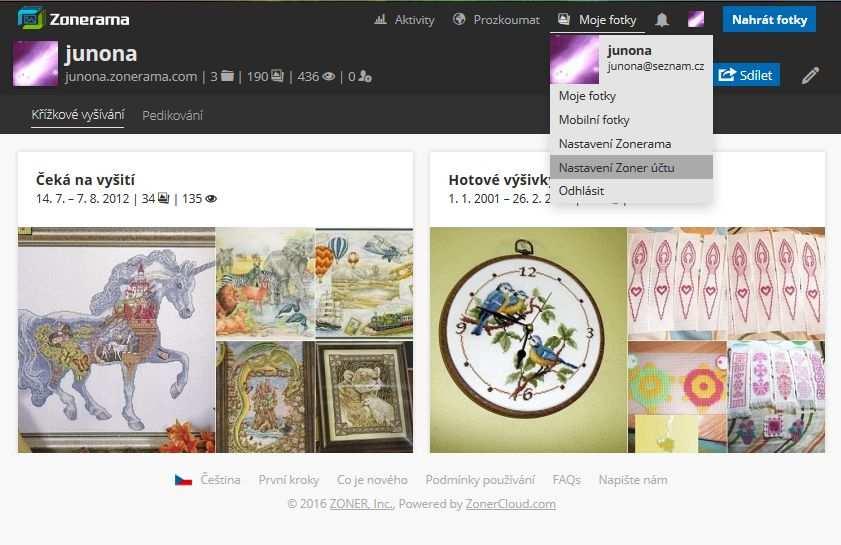Návod k Zoneramě v roce 2016 Po registraci a aktivaci účtu a přihlášení se můžeme pustit do dalšího nastavovaní, zakládání složek a nahrávání fotek.