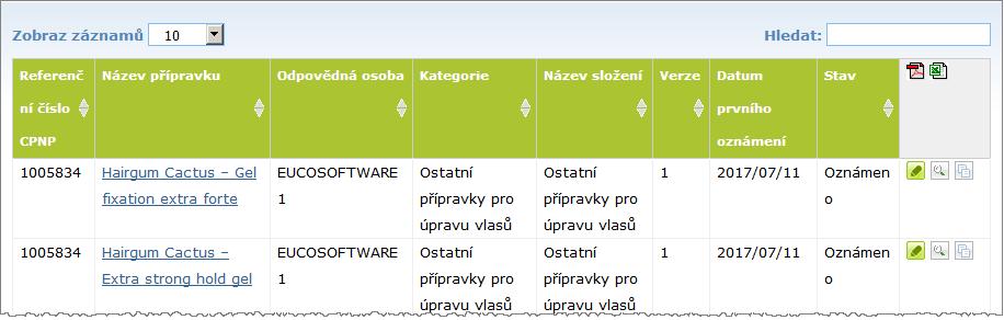 Pomocí tlačítek, které se nachází v dolní části každé stránky, lze rychle přejít na další stránku: Přípravek se může objevit na více řádcích, a to vždy s týmž referenčním