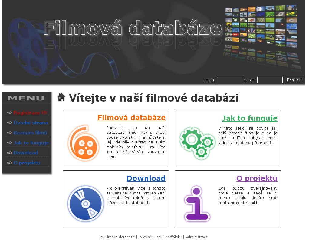 Obr. 24: Úvodní obrazovka webového rozhraní databáze 6.4. Funkčnost celého systému Celý systém je vytvořen tak, aby byl co nejpřehlednější a uživatelsky přívětivý.
