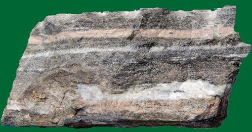Ledovcové sedimenty, střídání písků s polohami s organickou příměsí.