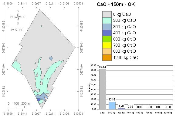 Obr. 17 Mapové znázornění plošného rozložení dávky CaO pro