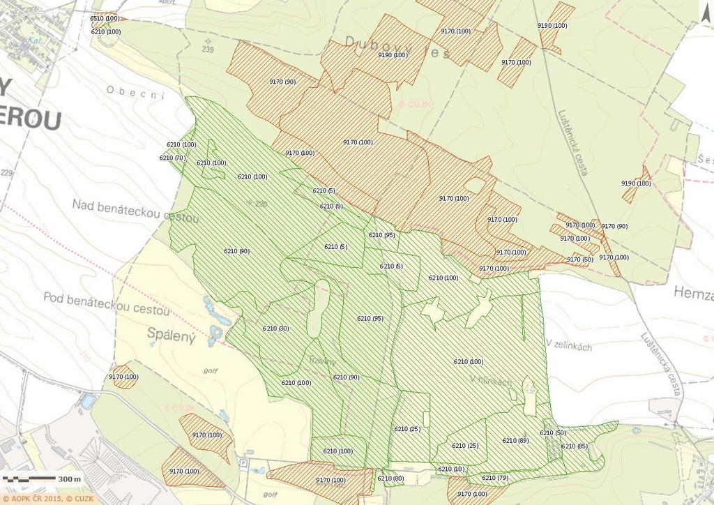 Obr. 5 Výskyt typů evropských stanovišť (dle vrstvy mapování biotopů, AOPK ČR 2015) V místě záměru se dle vrstvy mapování biotopů (AOPK ČR 2015 data na Travinách pocházejí z roku 2009) nachází typ