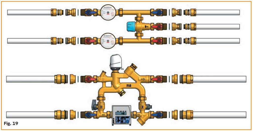 15) Hydraulické připojení: Pro optimální hydraulické připojení IVAR.EQUIMETER zvolte příslušný typ, rozměr a počet připojovacího potrubí, v závislosti na konfiguraci použité sestavy (Obr.