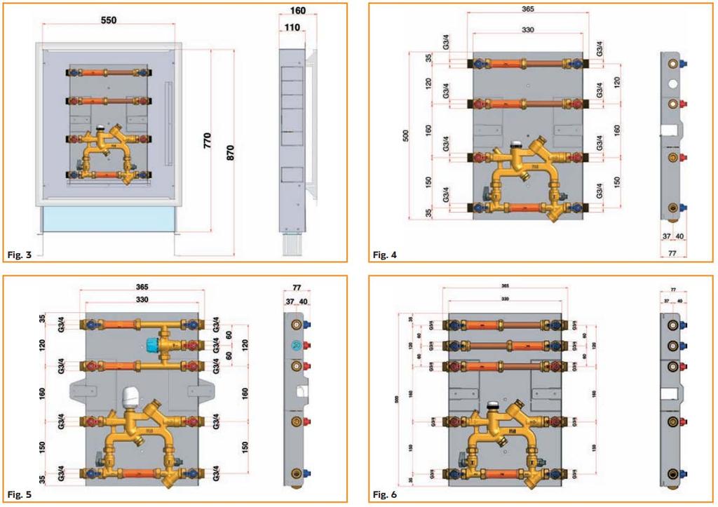 týdenní pokojový termostat 2) Sestava pro měření spotřeby studené a teplé vody: a. bytový vodoměr studené a teplé vody (Qn = 1,5 m 3 /h) b.