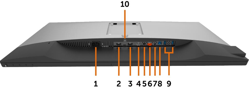 Pohled zdola Štítek Popis Použití 1 Konektor střídavého Slouží k připojení napájecího kabelu monitoru. napájení 2 Port HDMI1 Připojte počítač pomocí kabelu HDMI (volitelně).
