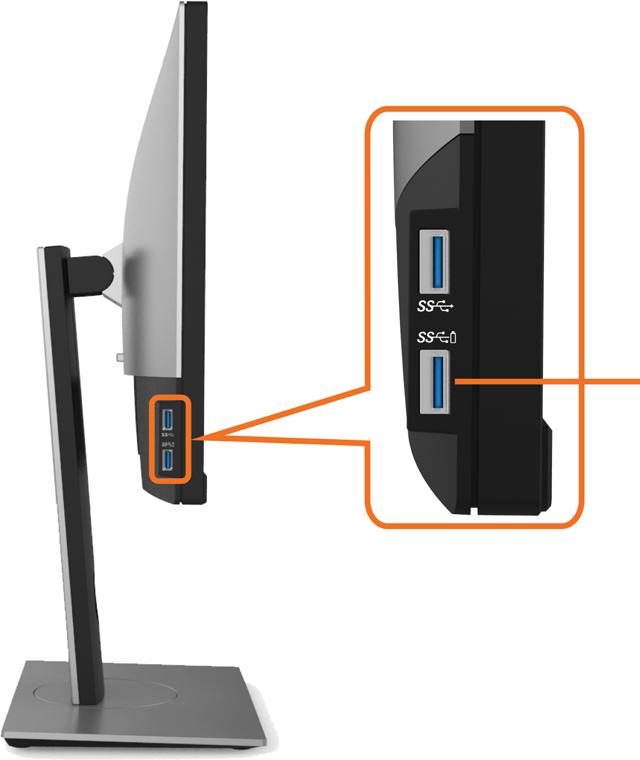 Pohled ze strany Vstupní port USB Port s