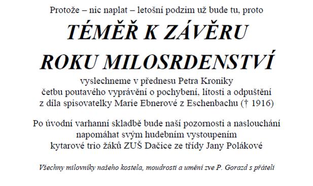 Stránka 6 Jaroměřický LeF Pořad bohoslužeb 11.9. úterý 13.9. středa 14.9. čtvrtek 15.9. 24.