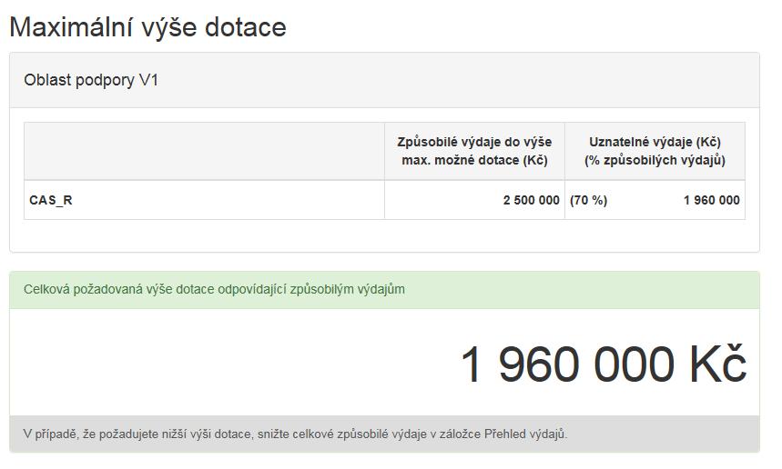 Obrázek Výše dotace Příklad 3 rekonstrukce cisternové