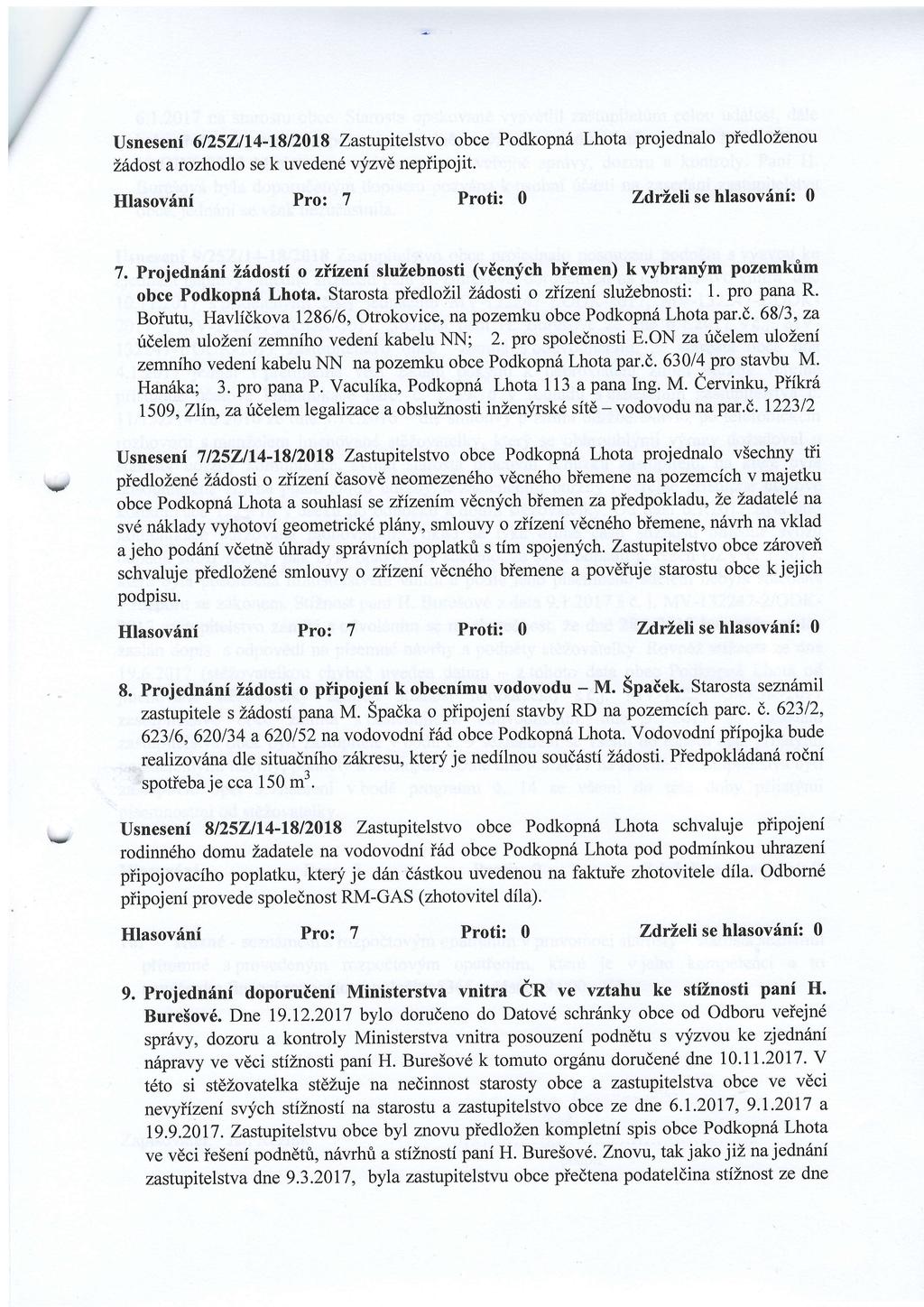 Usneseni 6t25ztL4-18l2018 Zastupitelstvo obce Podkopn6 Lhota Lddost a rozhodlo se k uvedend vyzvd nepiipojit. HlasovfnI Pro: 7 Proti: 0 projednalo piedlozenou Zdrileli se hlasovini: 0 7.