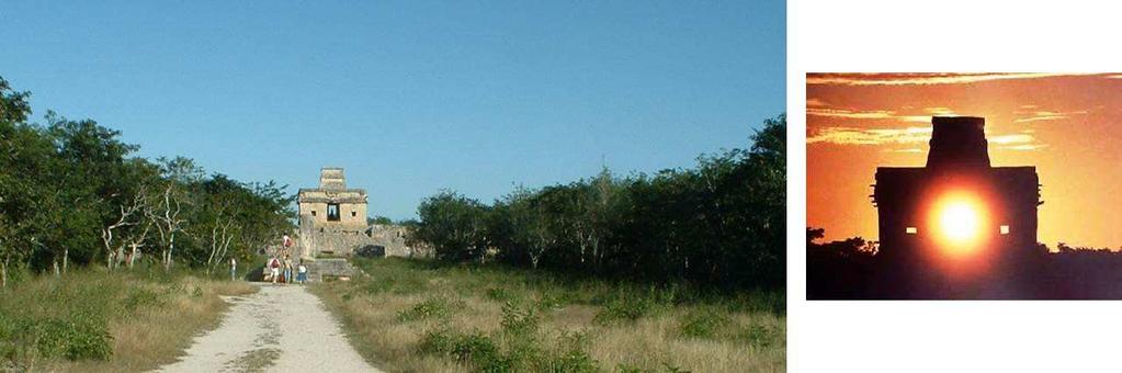 (a) (b) Obr. 4. (a) Chrám sedmi panenek (aneb struktura č. 1) v severoyucatanském Dzibilchaltúnu (foto c J. Klokočník, 2010).