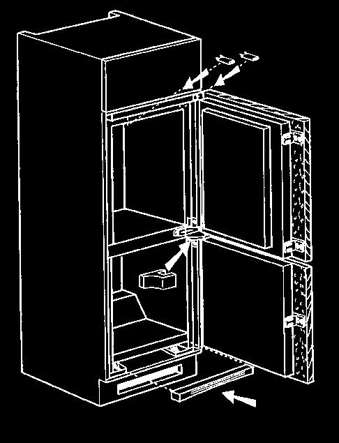 TECHNICKÉ NÁKRESY Konstrukce skříňky pro montáž chladničky Chladničky a mraznička 7 namontujte krytky montážních otvorů namontujte sokl chladničky pro chladničku: WSG5588, WSF5574 (údaje v závorce)