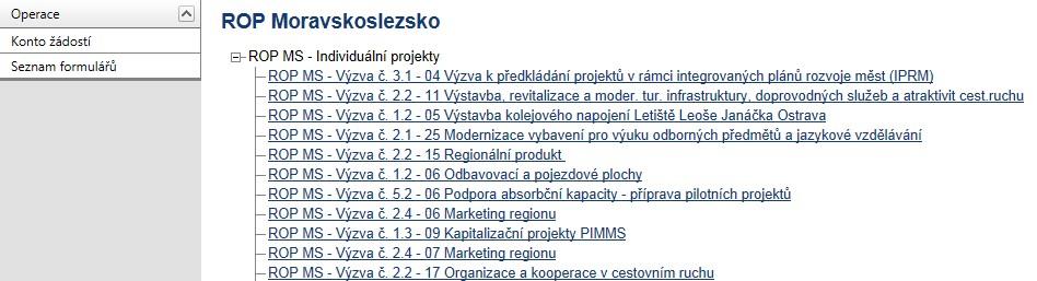 a výběrem aktivní příslušné výzvy se již spustí konkrétní nabídka