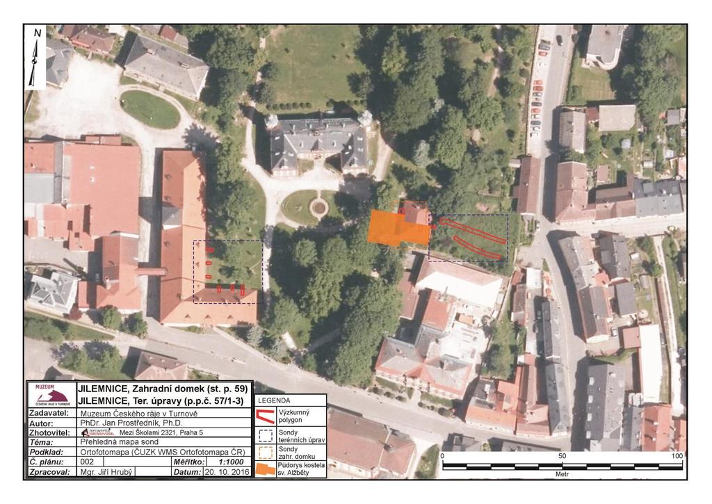 Ortofoto mapa části areálu jilemnického zámeckého parku.