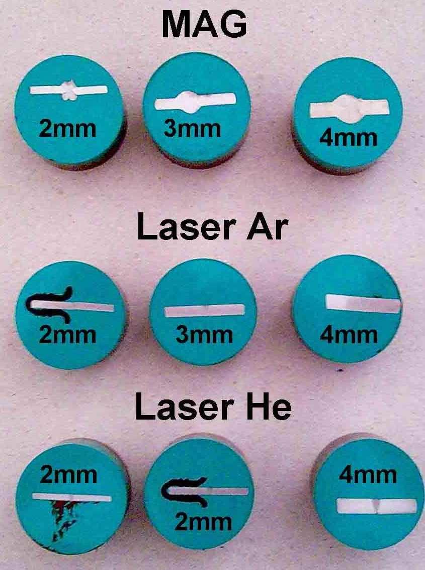 7.3.2. Počet vzorků pro zkoušku makrostruktury a mikrostruktury svaru Pro každou tloušťku plechu 2, 3 a 4mm a metodu svařování laser + Ar, laser + He a MAG byl zhotoven 1 vzorek, tzn. celkem 9 vzorků.