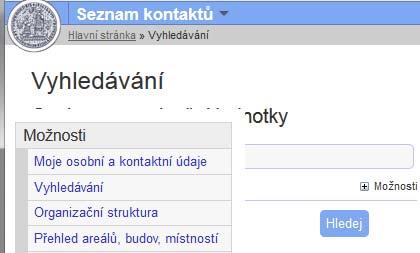 2. Zobrazení detailu osoby Po přihlášení vyberte z dostupných aplikací Seznam kontaktů (WhoIS).