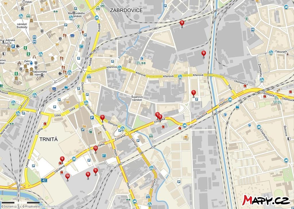Staré ekologické zátěže Záměr se nenachází v místě staré ekologické zátěže. Nejbližší SEZ jsou uvedeny na následující mapě: 1. Brno Trnitá - areál Masná - Křenová 2. Brno Trnitá - AUTOEUROPARK 3.