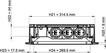Zapuštěná rozvodnice, IP30, třída izolace II Rozměrové výkresy mezi lištou DIN a dveřmi mezi montážní deskou a dveřmi mezi zadní stěnou a dveřmi H1 H2 VU12 / VH12 356,5 mm 298,5 mm VU24 / VH24 505,5