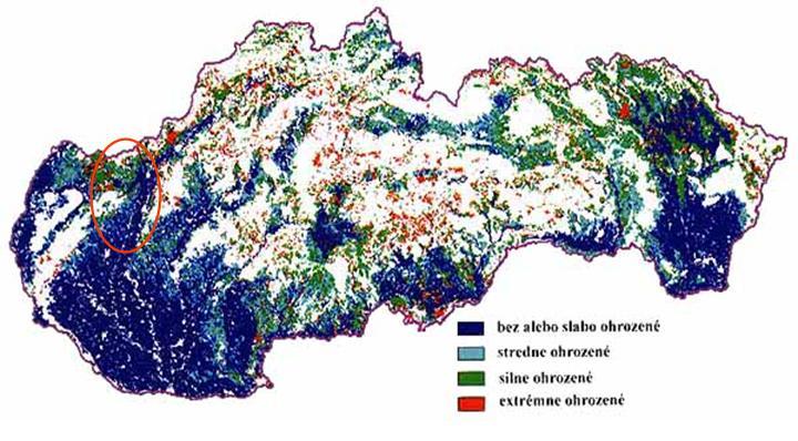 pôdy (stupeň II), a pôdy okresu Nové Mesto n/v ako silno ohrozované pôdy (stupeň III). (Zdroj: VÚPOP).