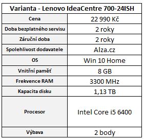 Z hlediska ceny se jedná o stolní počítač průměrně drahý z hledaných variant, kdy konkrétně v metodě pořadí skončil na 5. místě.