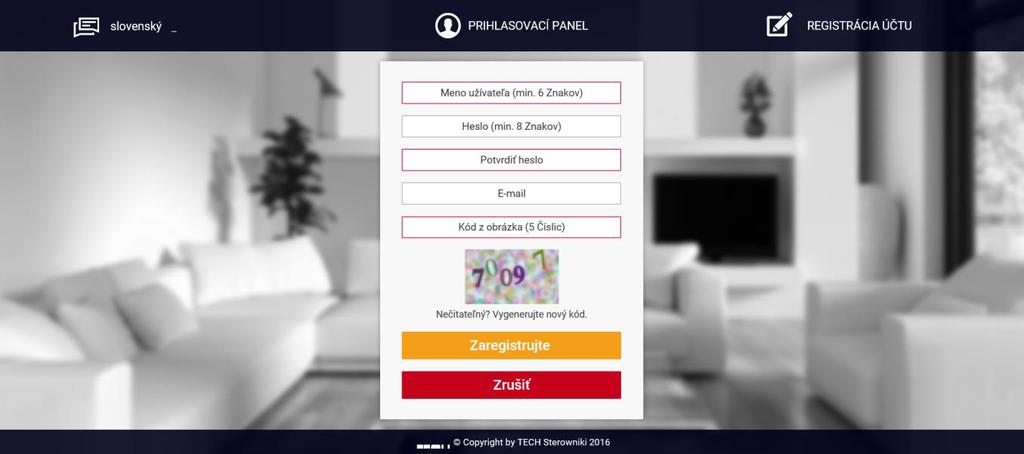 Pre plné využitie uvedenej stránky je potrebné ako prvé vytvoriť (nastaviť) svoj účet (konto): Panel pre registráciu nového účtu na stránke emodul.