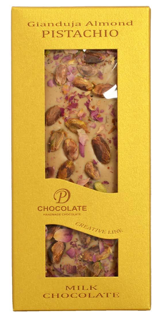 Tabuľková čokoláda Creativ Line PISTACHIO Čokoládovo-mandľová gianduja v mliečnej čokoláde 39% s praženými pistáciami
