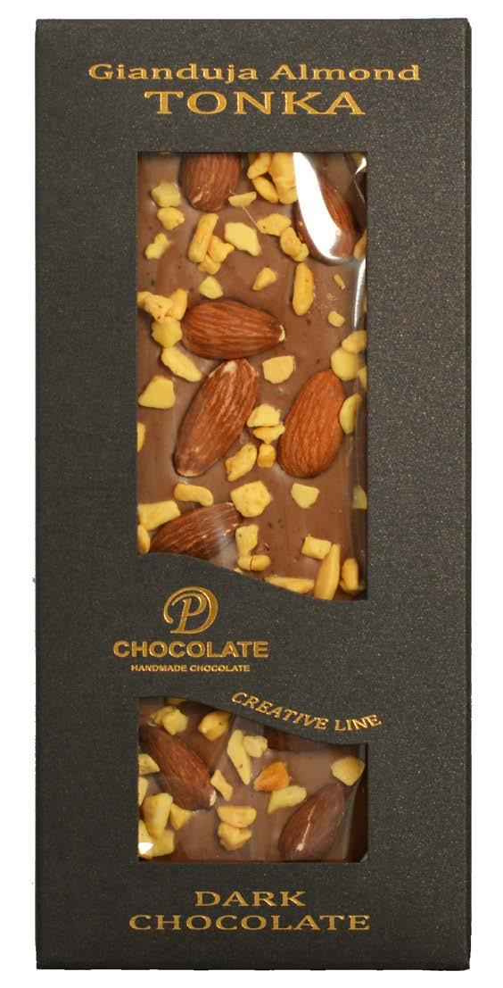 Tabuľková čokoláda Creativ Line TONKA Čokoládovo-mandľová gianduja v horkej čokoláde 72% s bôbom tonka, praženými mandľami a s