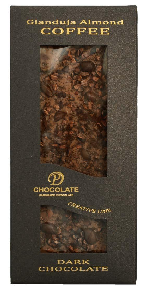 Tabuľková čokoláda Creativ Line COFFEE Čokoládovo-mandľová gianduja v horkej čokoláde 72% s fragmentami praženej kávy