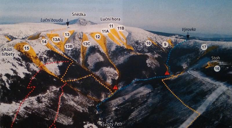 Vojenský žlab č. 17 Na severozápadním svahu Zadní Planiny existuje lavinový svah Vojenský žleb. Pro svůj příznačný tvar je nazýván Y.