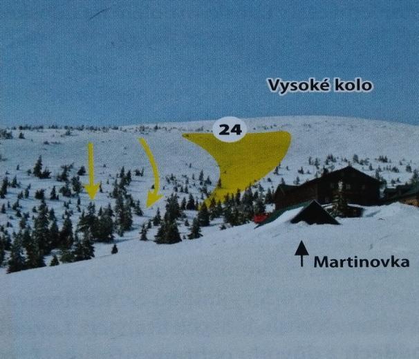 Tyto splazy se mohou sesunout až na turistickou cestu vedoucí z Martinovky k Luční boudě. Obrázek 19: Lavinová dráha č. 24 (Kociánová et. al., 2013) Malá Labská rokle č.