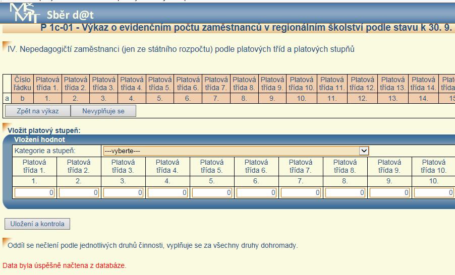 kontrola. Pomocí tlačítka + je možné přičíst další úvazek nepedagogického pracovníka k existujícímu záznamu.